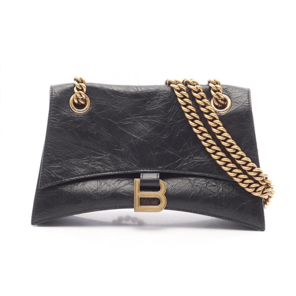 Balenciaga Crush Shoulder Bag Handbag Leather Women's Black 716351
